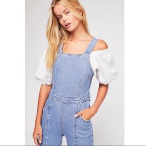 FREE PEOPLE AURORA DENIM JUMPSUIT OVERALL